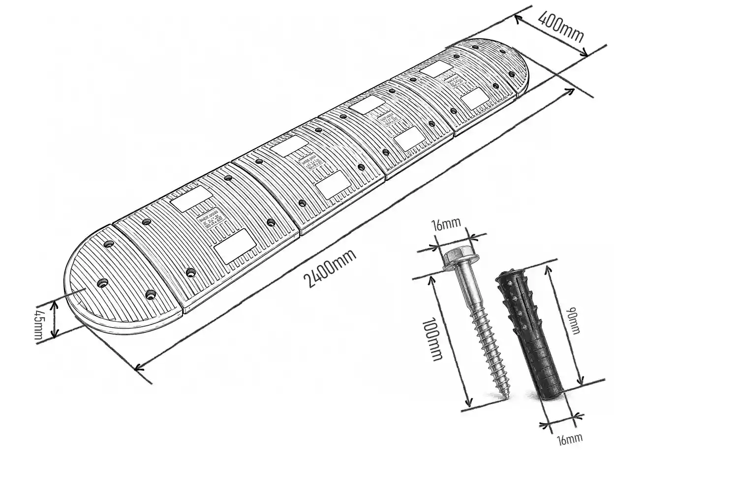 Dimenzije gumenog ležećeg policajca 240 cm visine 4,5 cm
