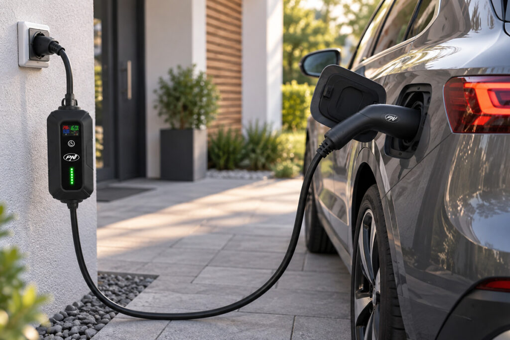 Električni automobil spojen na kućni punjač