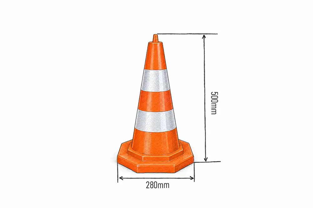 Dimenzije prometnog čunja visina 50 cm baza 28 cm
